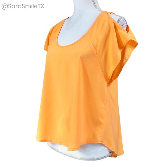 IDS Tops - {I.D.S.} Neon Tangerine Cold Shoulder Hi-Lo Top
